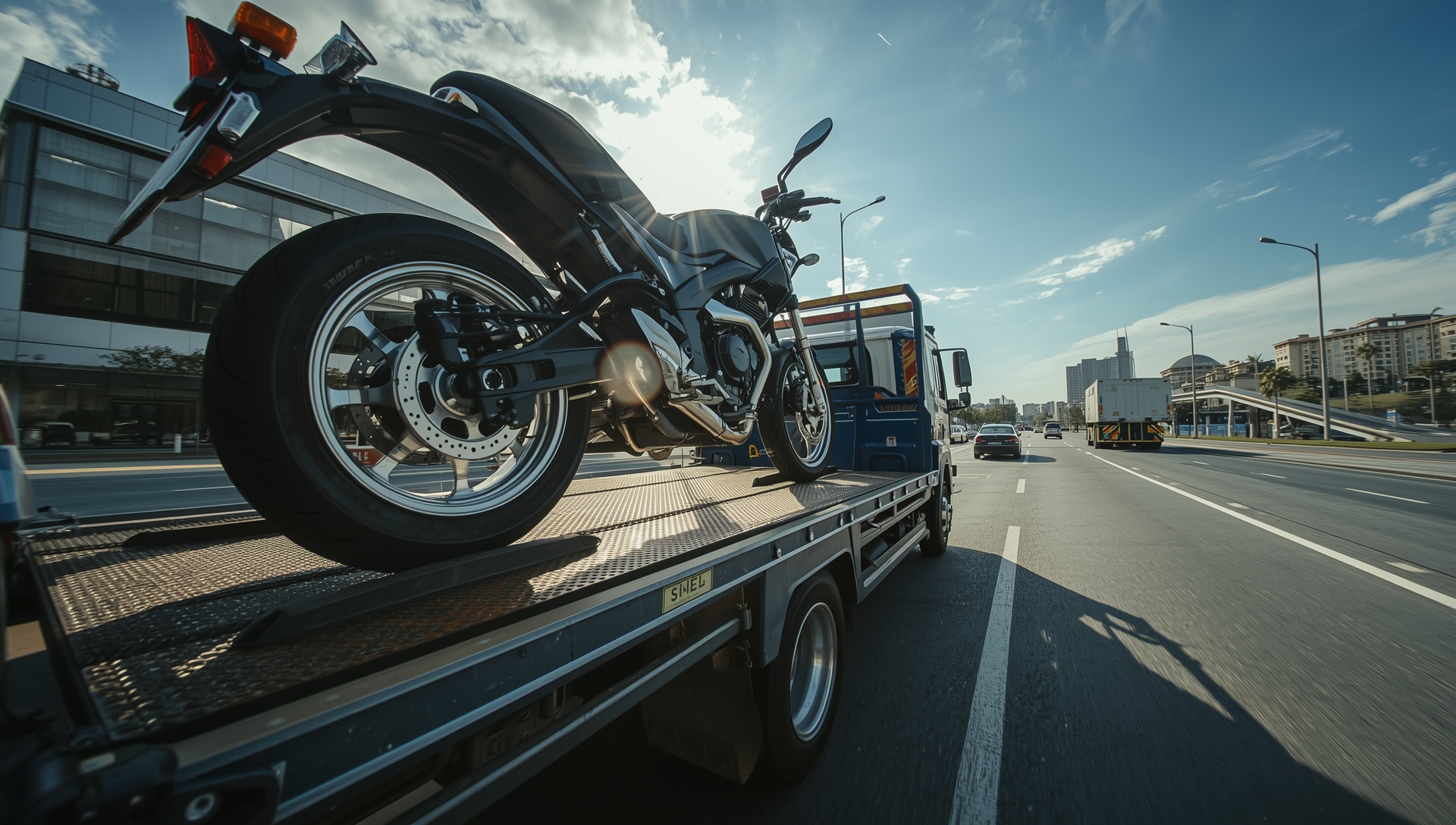 Guincho transportando moto em Brasília com segurança